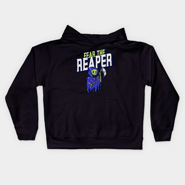 Fear The Reaper Funny Halloween Design Kids Hoodie by Up 4 Tee